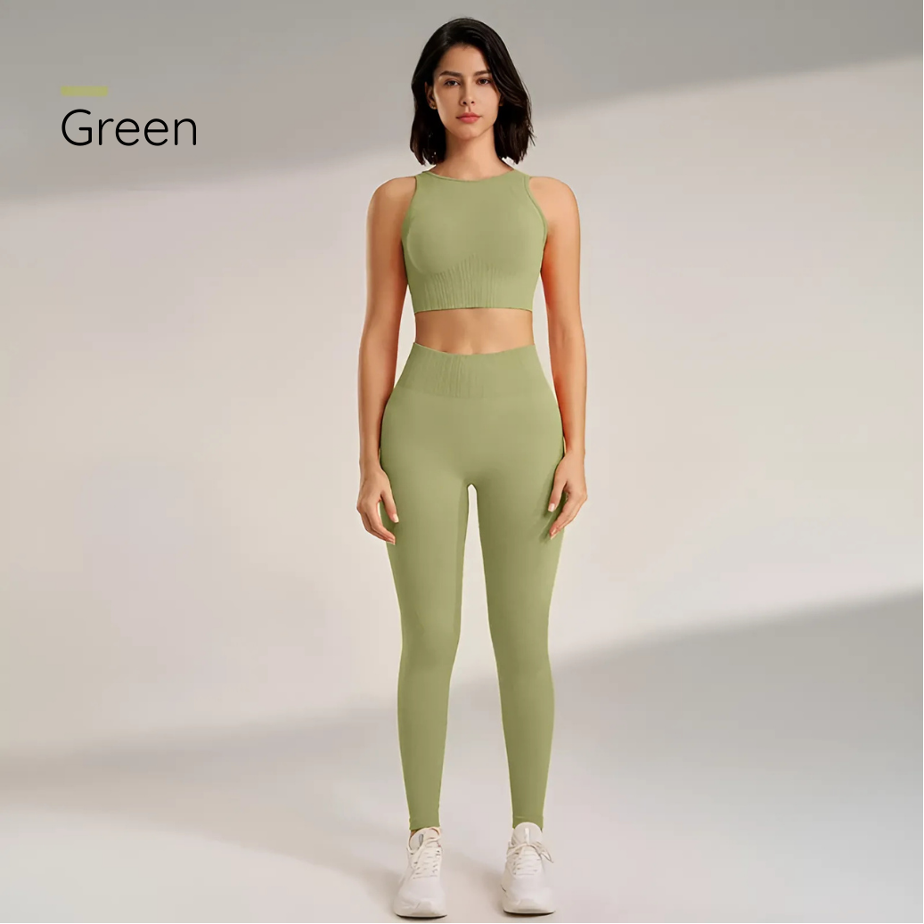 Gym Queen - Two-Piece High Waisted Leggings and Top Set