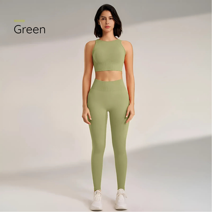 Gym Queen - Two-Piece High Waisted Leggings and Top Set