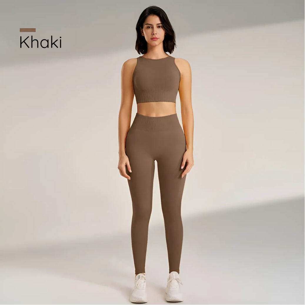 Gym Queen - Two-Piece High Waisted Leggings and Top Set