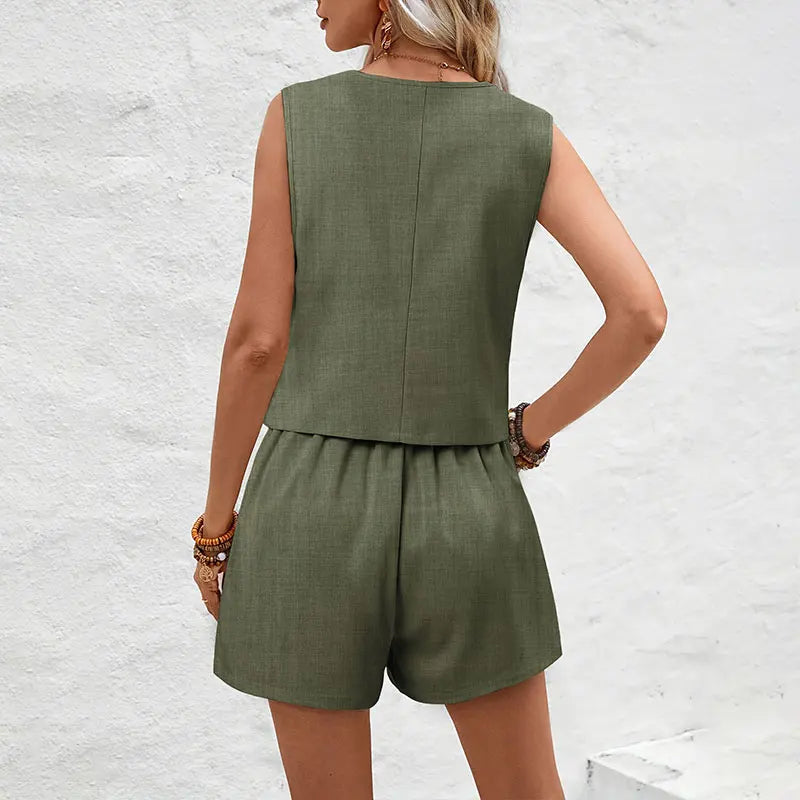 Sophis Two-Piece: Vest & High-Waist Shorts Set