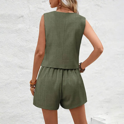 Sophis Two-Piece: Vest & High-Waist Shorts Set
