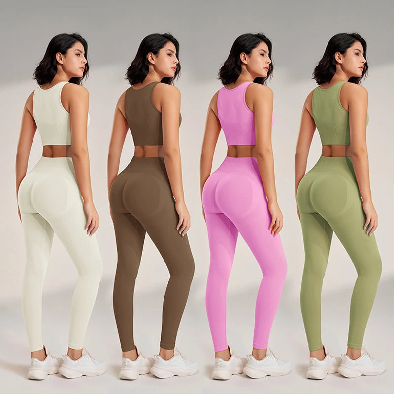Gym Queen - Two-Piece High Waisted Leggings and Top Set