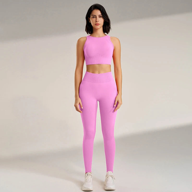 Gym Queen - Two-Piece High Waisted Leggings and Top Set