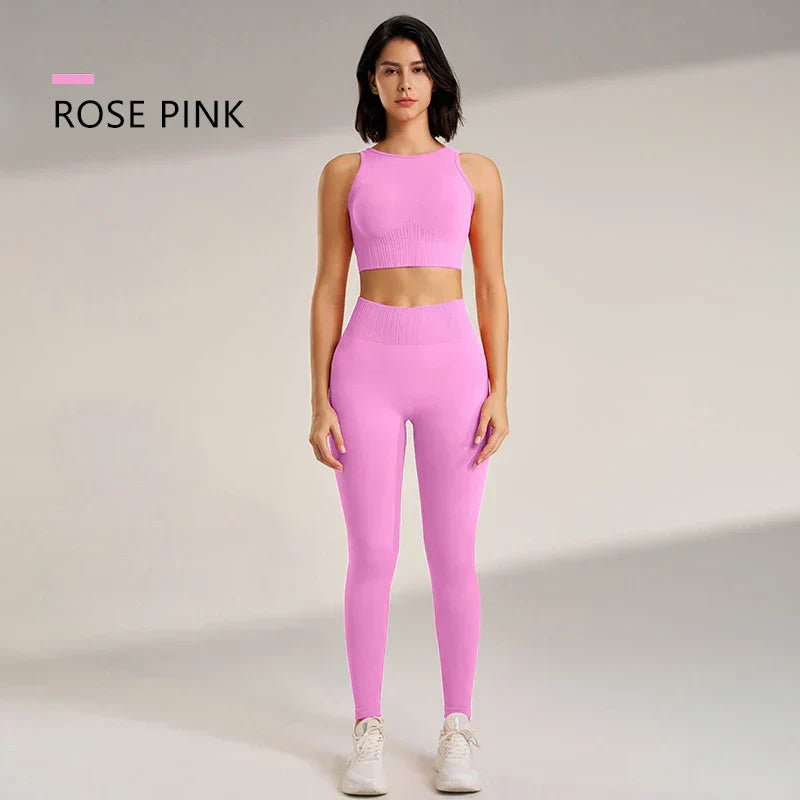 Gym Queen - Two-Piece High Waisted Leggings and Top Set